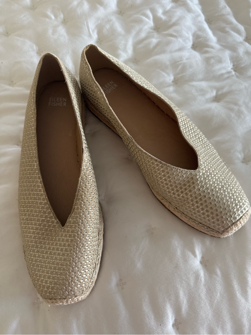 Eileen Fisher Metallic Cream Woven Flats